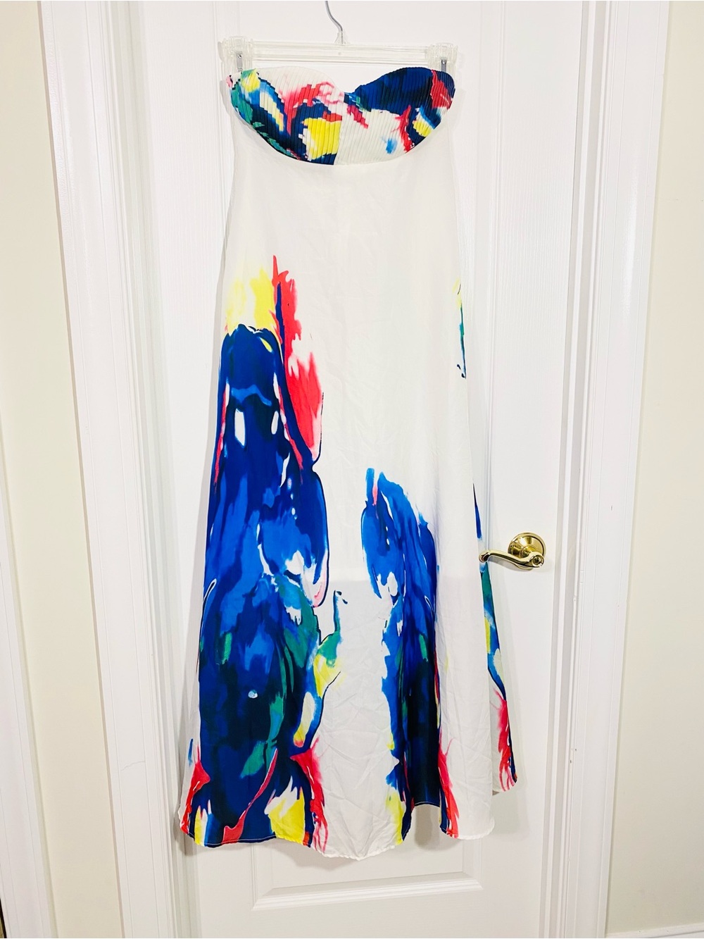 Man Xi Shang Strapless Abstract Print Maxi Dress White Multicolor XL